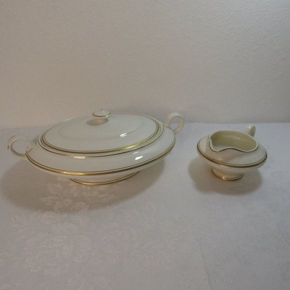 Vintage Ceramic Serving Bowl w/Lid & Gravy Boat Dish Bowl  K T & K Gold Trim - Picture 5 of 16
